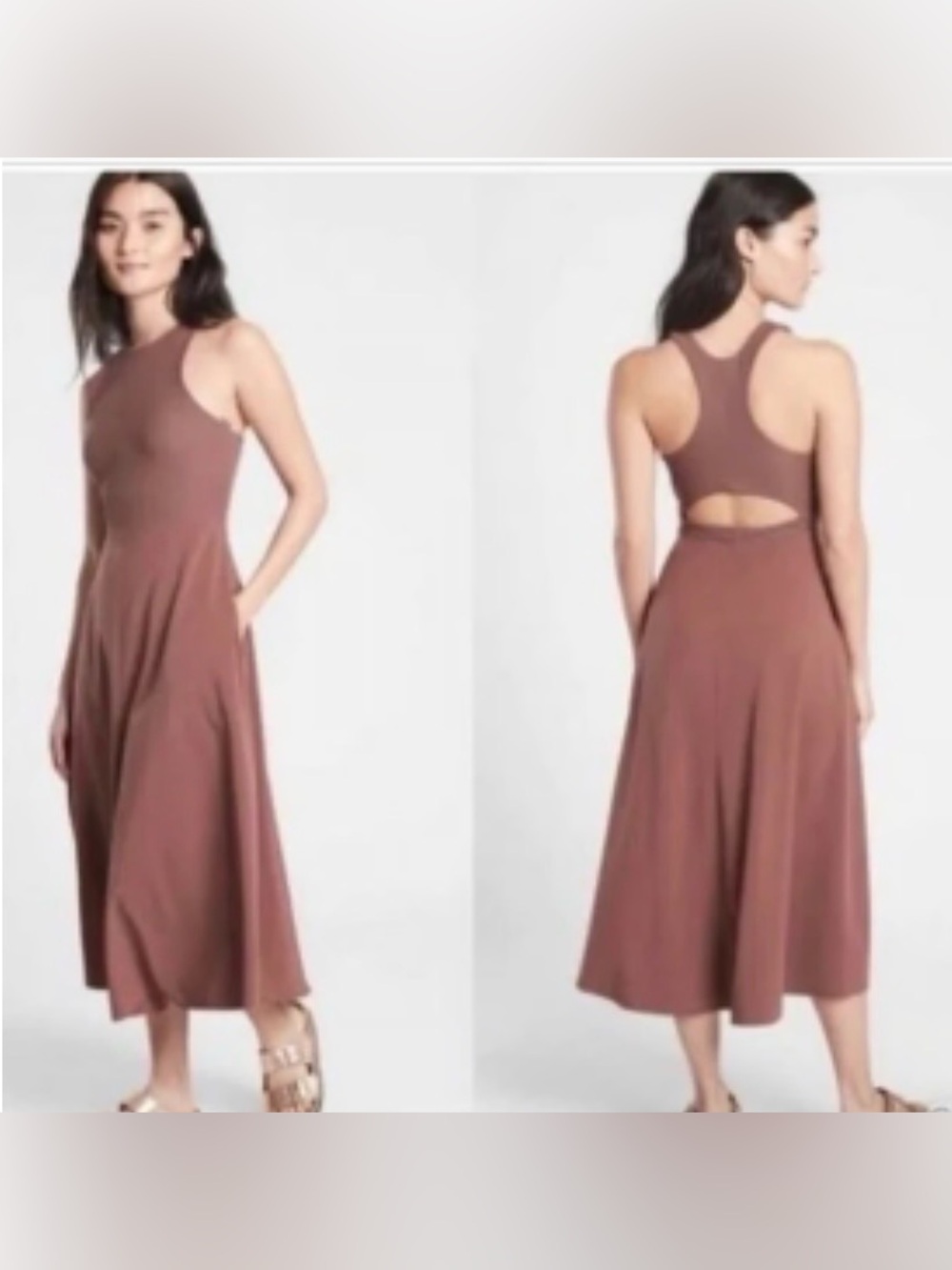 Athleta Mauve Brown Racerback Midi Dress with Back Cutout